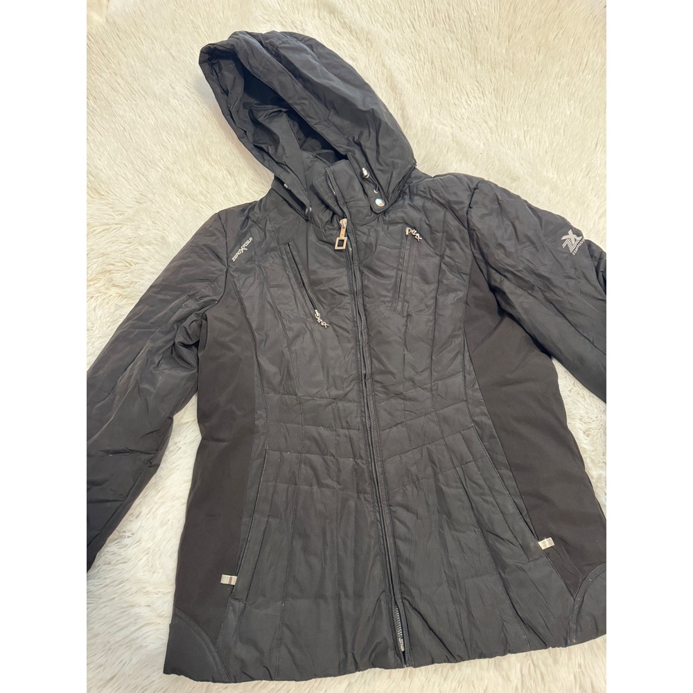ZeroXposur Womens Black Hooded Puffer Jacket Full Zip Winter Coat Size Medium